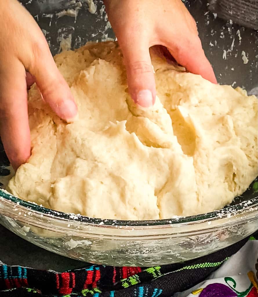 Picking up wet dough on one half