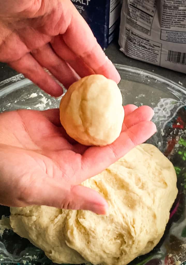 a sphere of dough in my hand
