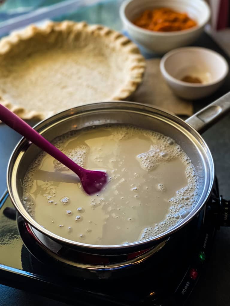 the cornstarch has been thoroughly mixed into the creamer in the pan and there are no clumps
